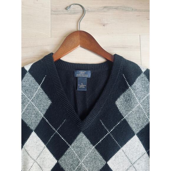 Men's Brooks Brothers Argyle Sweater Scottich Lambswool Black Gray Size XL Twee - Picture 2 of 8
